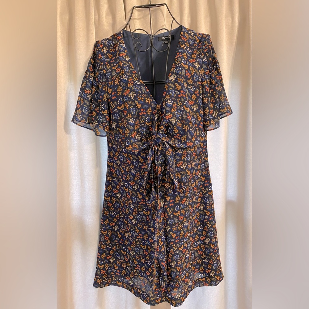 🔥Madewell🔥 Women’s Size 2 Blue Floral Dress with Bow Detail on Chest